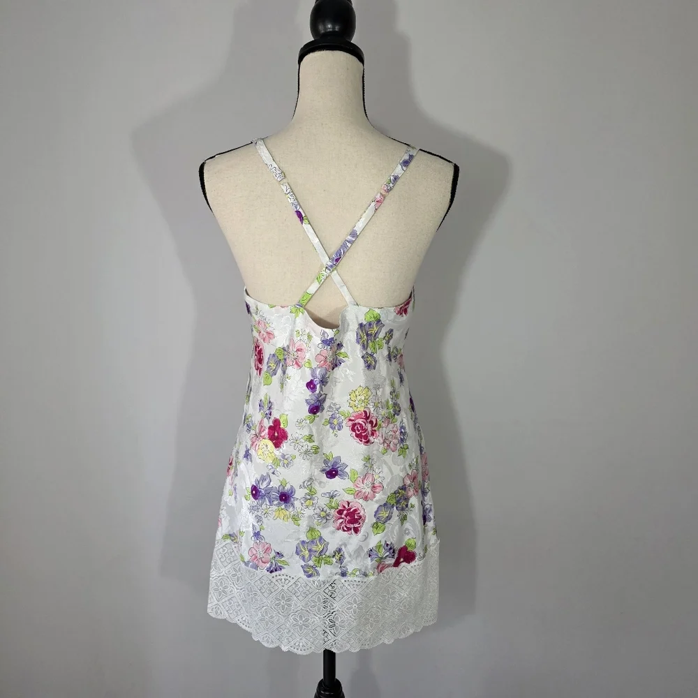 Vintage Victoria's Secret Gold Label Multi Floral Lace Chemise Nightgown Small‎